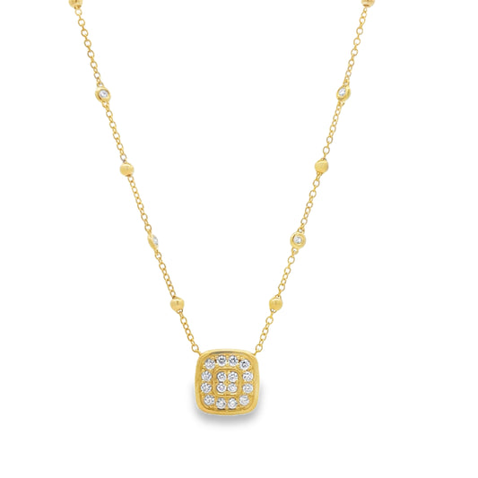 18KY SQUARE DIAMOND PENDANT NECKLACE