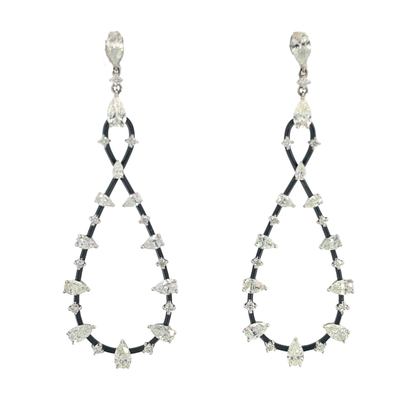 18KW & BLACK ENAMEL AND DIAMOND DROP EARRINGS