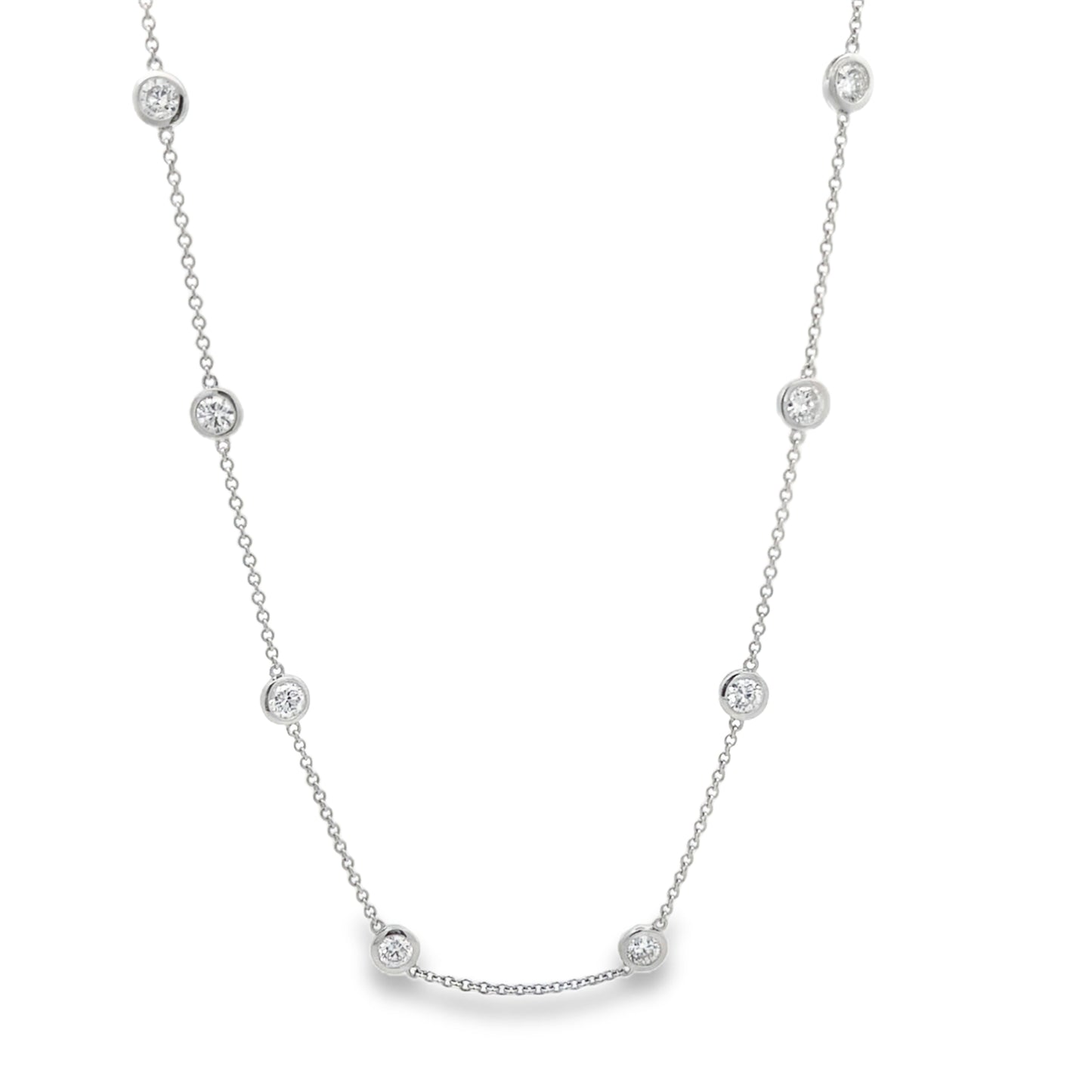 18KW BEZEL SET DIAMOND STATION NECKLACE