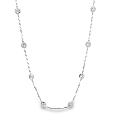 18KW BEZEL SET DIAMOND STATION NECKLACE