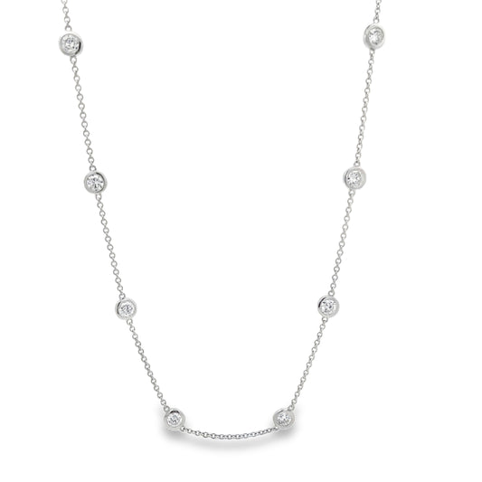 18KW BEZEL SET DIAMOND STATION NECKLACE