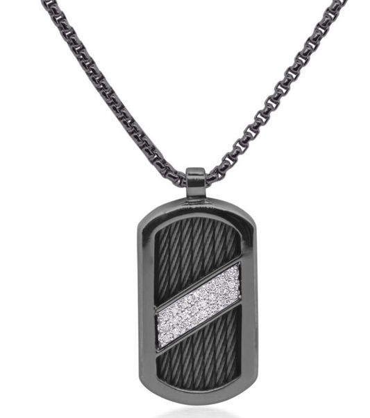 BLACK CABLE & CHAIN ID TAG DIAMOND NECKLACE