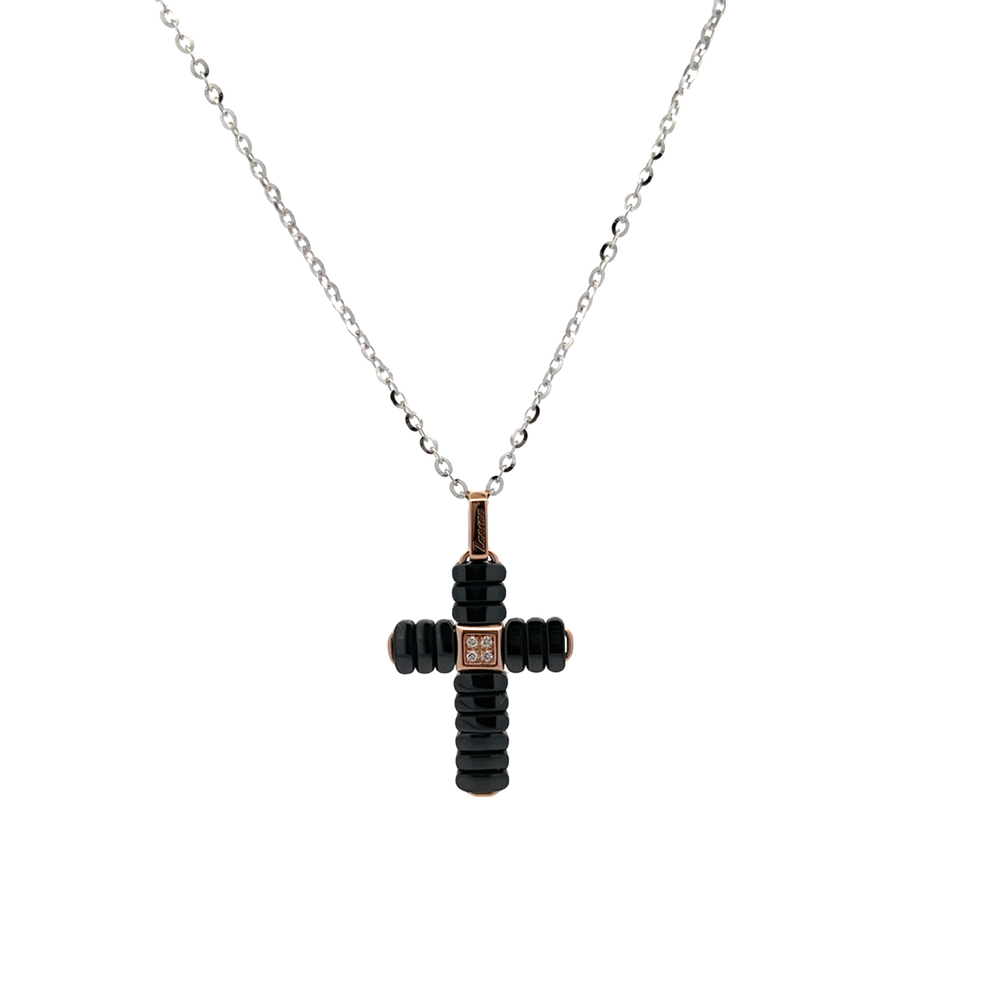 18KR BLACK CERAMIC CROSS WITH DIAMONDS