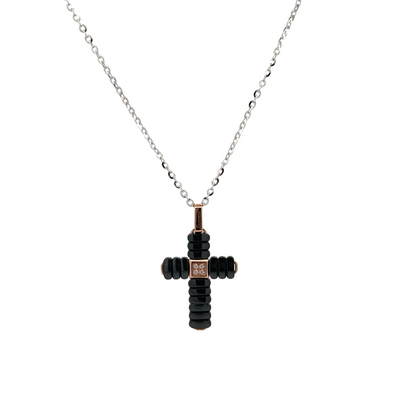 18KR BLACK CERAMIC CROSS WITH DIAMONDS