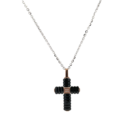 18KR BLACK CERAMIC CROSS WITH DIAMONDS