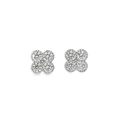 18KW DIAMOND FLOWER STUD EARRINGS