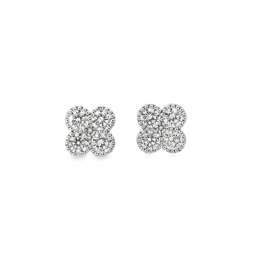 18KW DIAMOND FLOWER STUD EARRINGS