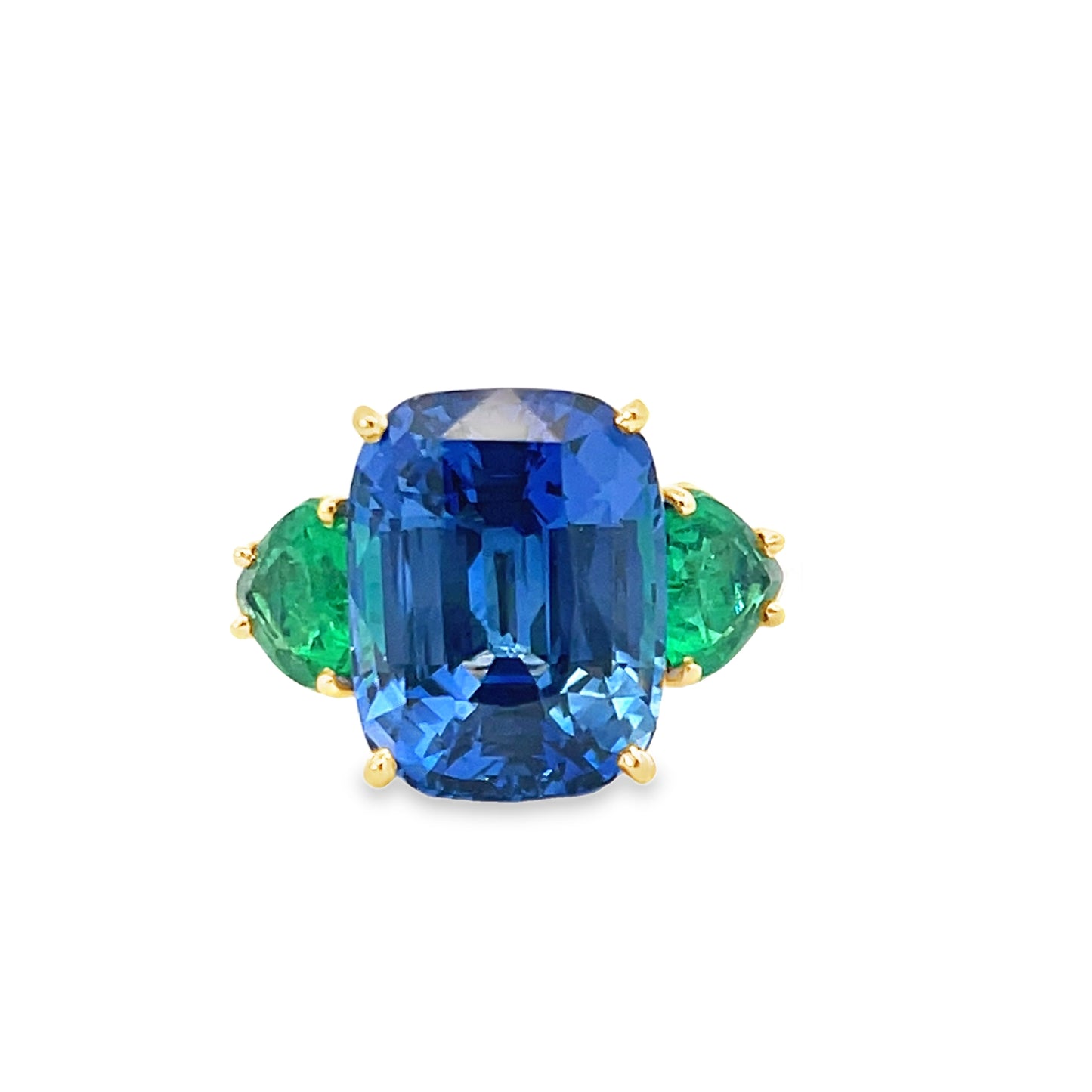 RAHAMINOV Platinum & 18KY Ceylon Sapphire and Emerald Cocktail ring