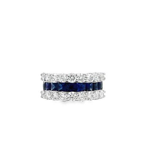 18KW ARCTIC BLUE SAPPHIRE & DIAMOND THREE ROW BAND