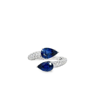 18KW ARCTIC BLUE SAPPHIRE AND DIAMOND BYPASS RING