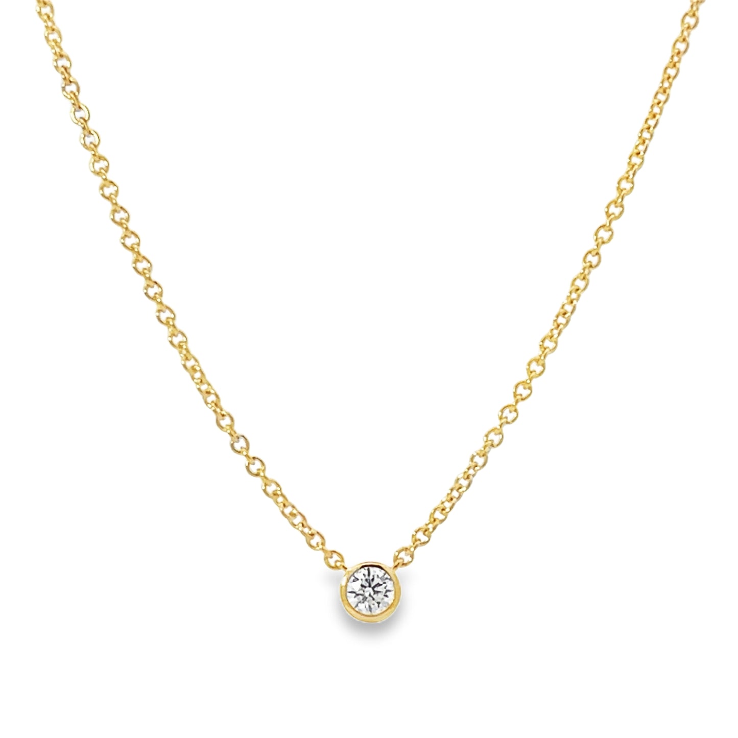 18KY SOLITAIRE BEZEL SET PENDANT NECKLACE