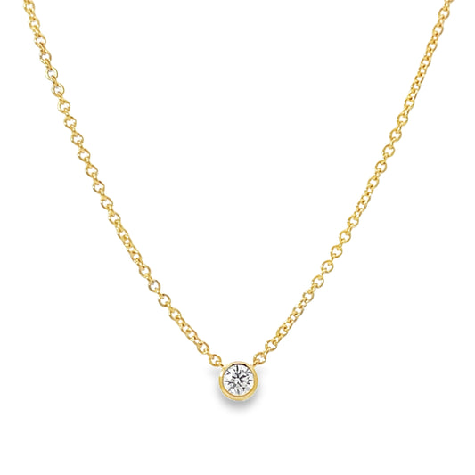 18KY SOLITAIRE BEZEL SET PENDANT NECKLACE
