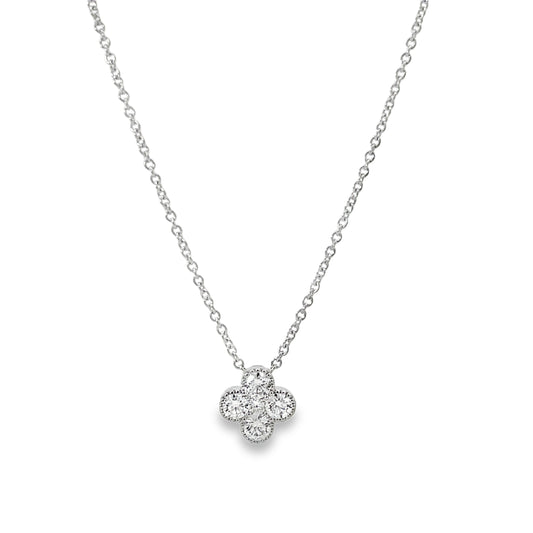 18KW DIAMOND CLOVER PENDANT NECKLACE