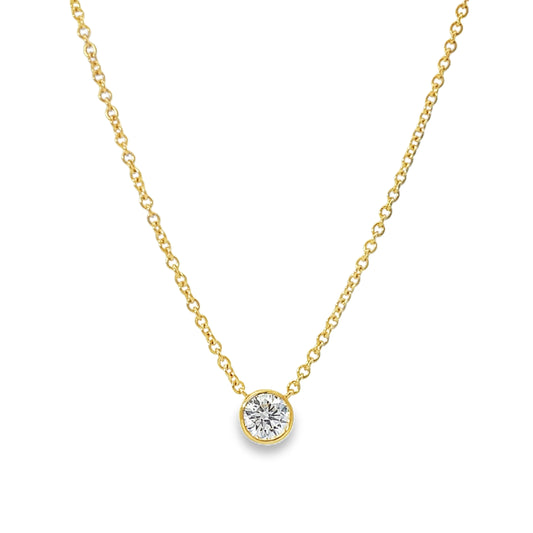 18KY SOLITAIRE BEZEL SET PENDANT NECKLACE