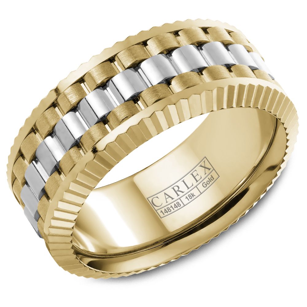 18KYW HIGH POLISHED CENTER & SATIN SIDE EDGE BAND