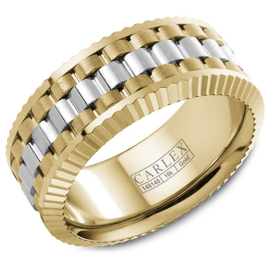 18KYW HIGH POLISHED CENTER & SATIN SIDE EDGE BAND