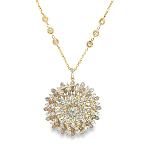 LEO PIZZO 18KY SUNBURT PENDANT WITH DIAMOND STATION CHAIN