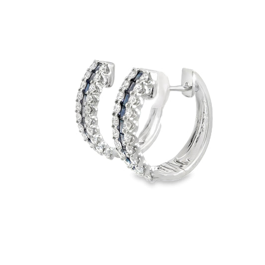 18KW GOLD ARCTIC BLUE SAPPHIRE & DIAMOND HOOP EARRINGS