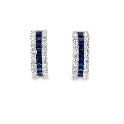 18KW GOLD ARCTIC BLUE SAPPHIRE & DIAMOND HOOP EARRINGS