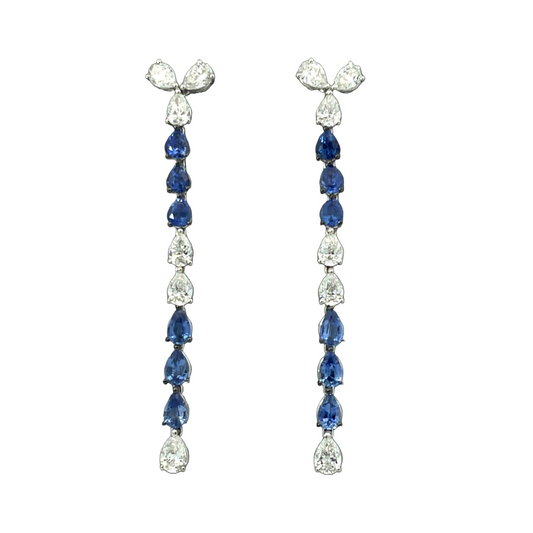 18KW BLUE SAPPHIRE AND DIAMOND DANGLE EARRINGS