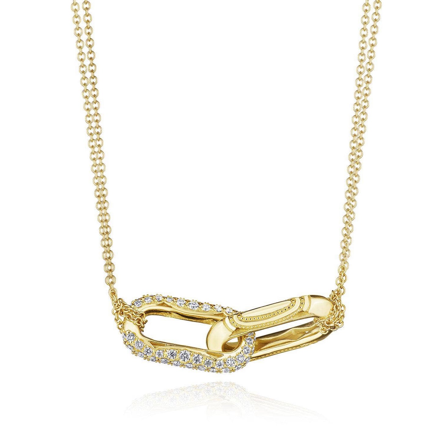 18KY CRESCENT ECLIPSE DOUBLE LINK DIAMOND NECKLACE