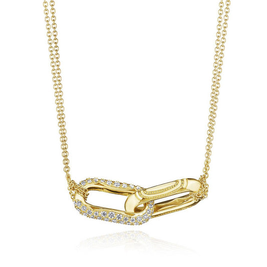 18KY CRESCENT ECLIPSE DOUBLE LINK DIAMOND NECKLACE