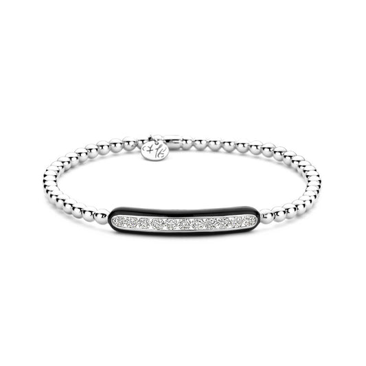 HULCHI BELLUNI 18KW DIAMOND & BLACK ENAMEL STRETCH BRACELET