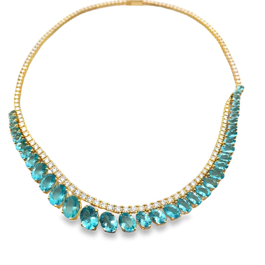 18KY AQUAMARINE AND DIAMOND FASHION NECKLACE