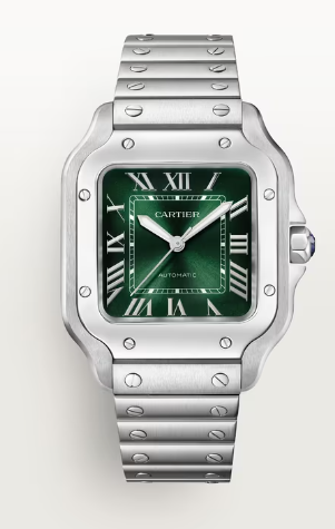 SS MEDIUM SANTOS DE CARTIER GREEN DIAL GREEN STRAP/BRACELET