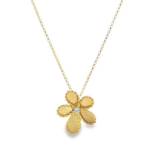 18KY JASMINE DIAMOND & SATIN FLOWER NECKLACE