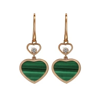 18KR MALACHITE & DIAMOND HAPPY HEART DANGLE EARRINGS