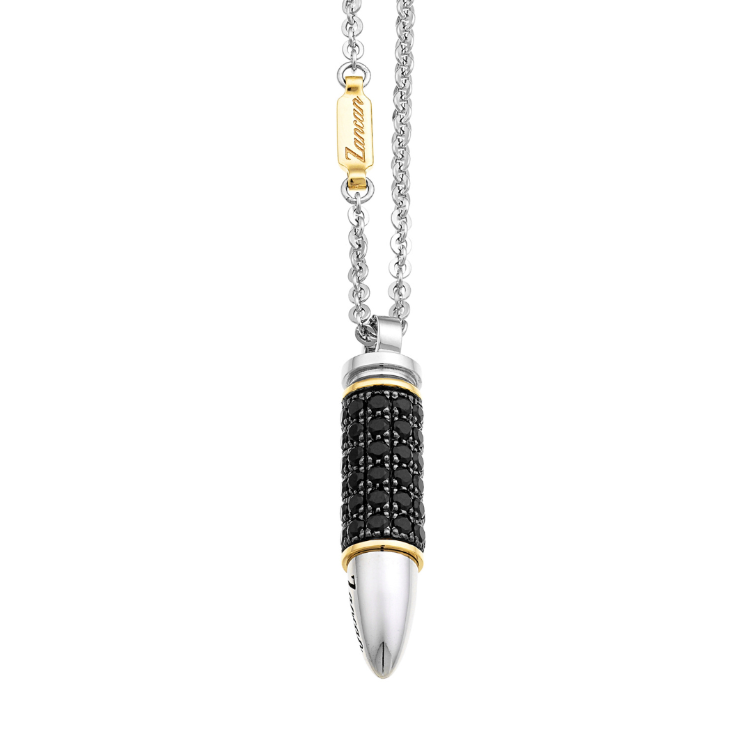 MENS 18KWY BULLET PEND W/BLK DIA 2.60TW 17.80 GRAMS