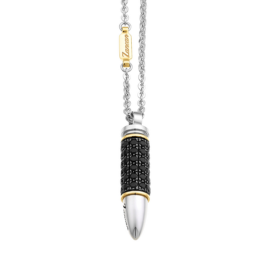 MENS 18KWY BULLET PEND W/BLK DIA 2.60TW 17.80 GRAMS