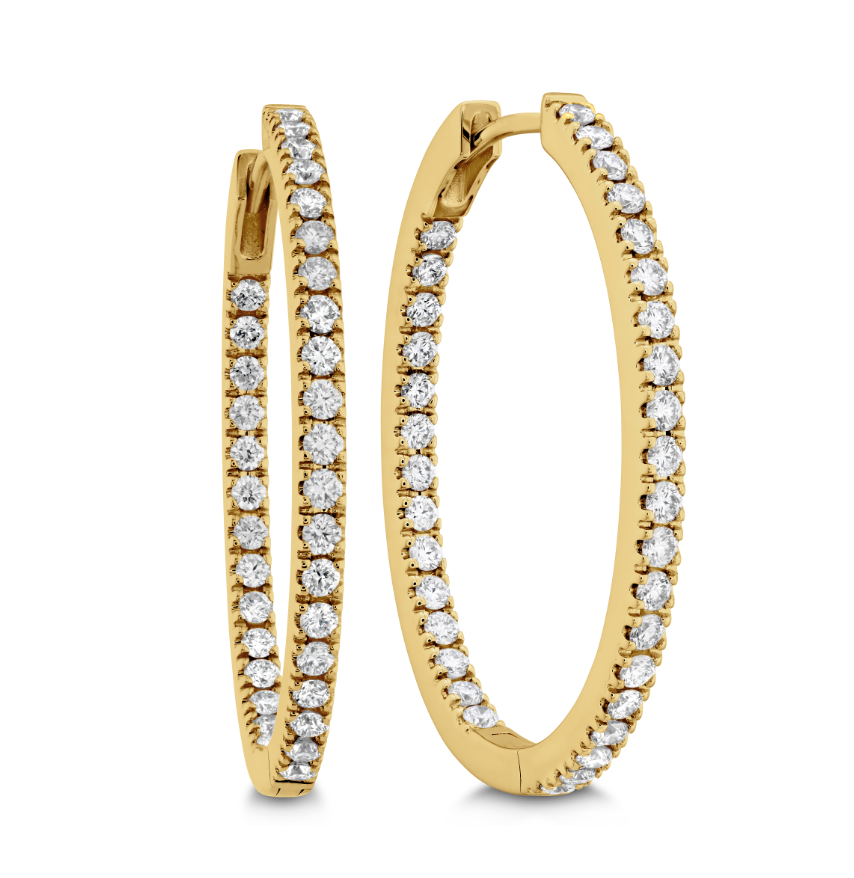 18KY OVAL DIAMOND HOOP EARRINGS