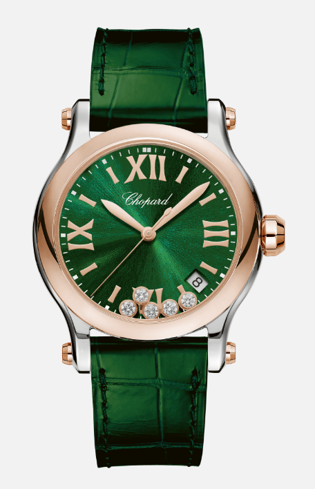36MM SS/18KR HAPPY SPORT GREEN DIAL AND STRAP
