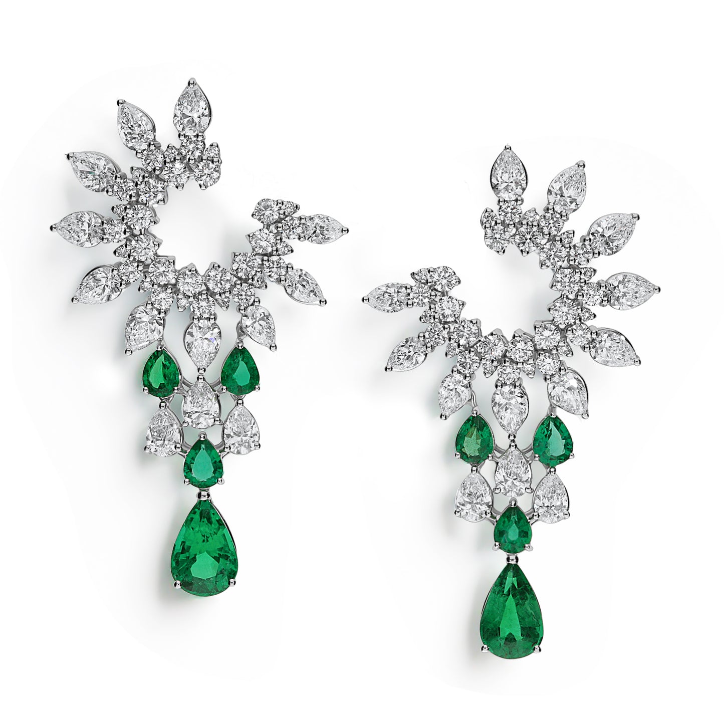 LEO PIZZO 18KW DIAMOND AND EMERALD DROP EARRINGS