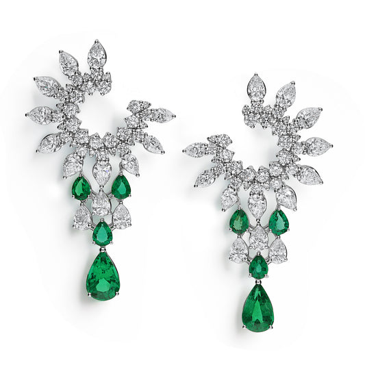 LEO PIZZO 18KW DIAMOND AND EMERALD DROP EARRINGS