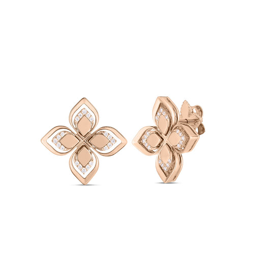 18KR VENETIAN PRINCESS OPEN FRAME DIAMOND FLOWER STUD EARRINGS