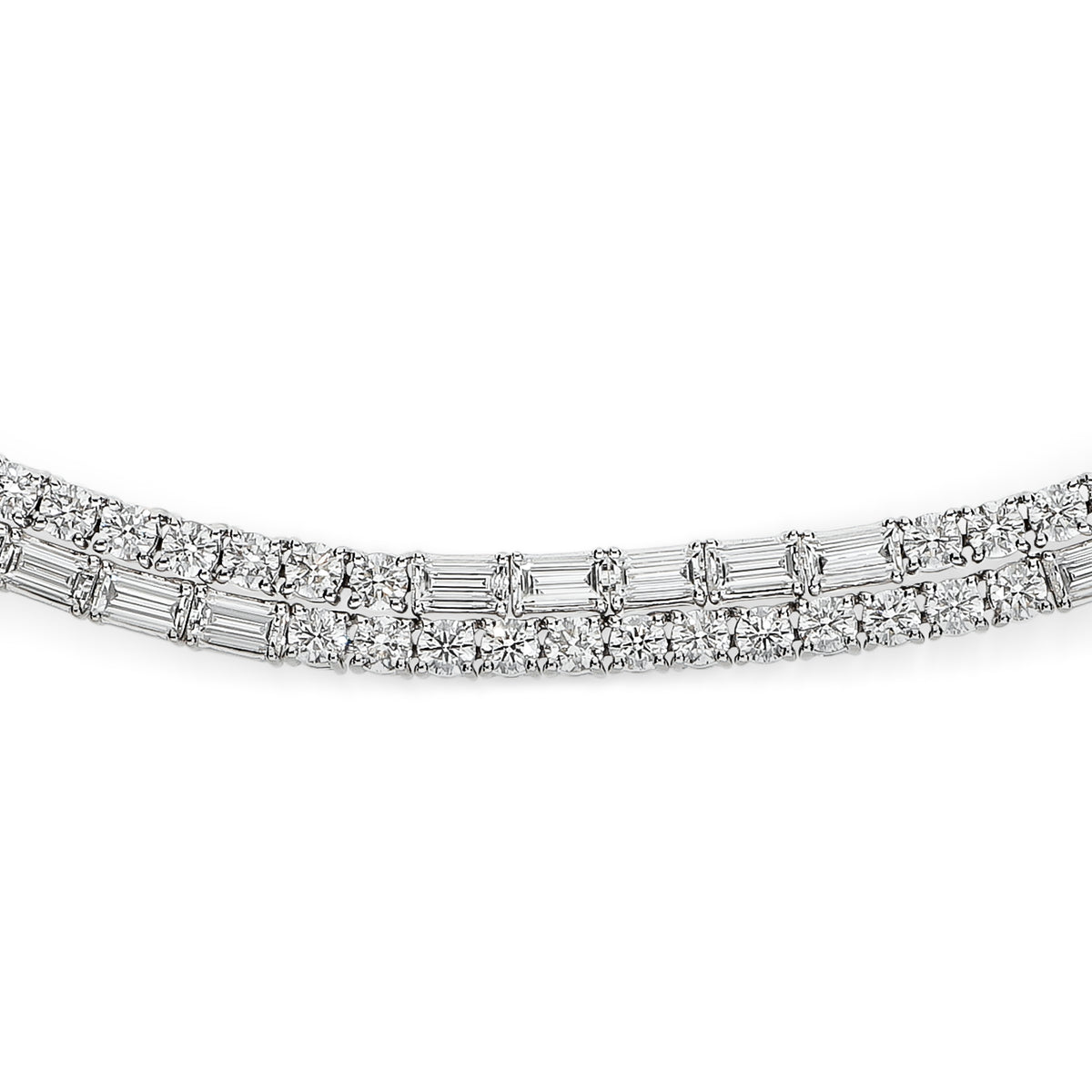 LEO PIZZO 18KW DOUBLE ROW ROUND AND BAGUETTE DIAMOND NECKLACE