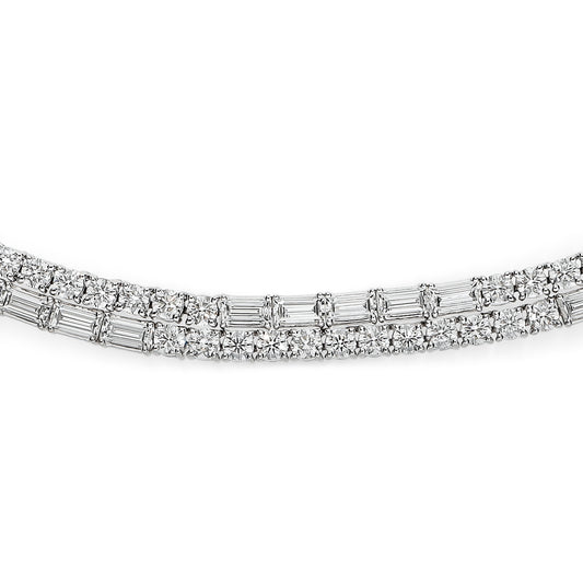 LEO PIZZO 18KW DOUBLE ROW ROUND AND BAGUETTE DIAMOND NECKLACE