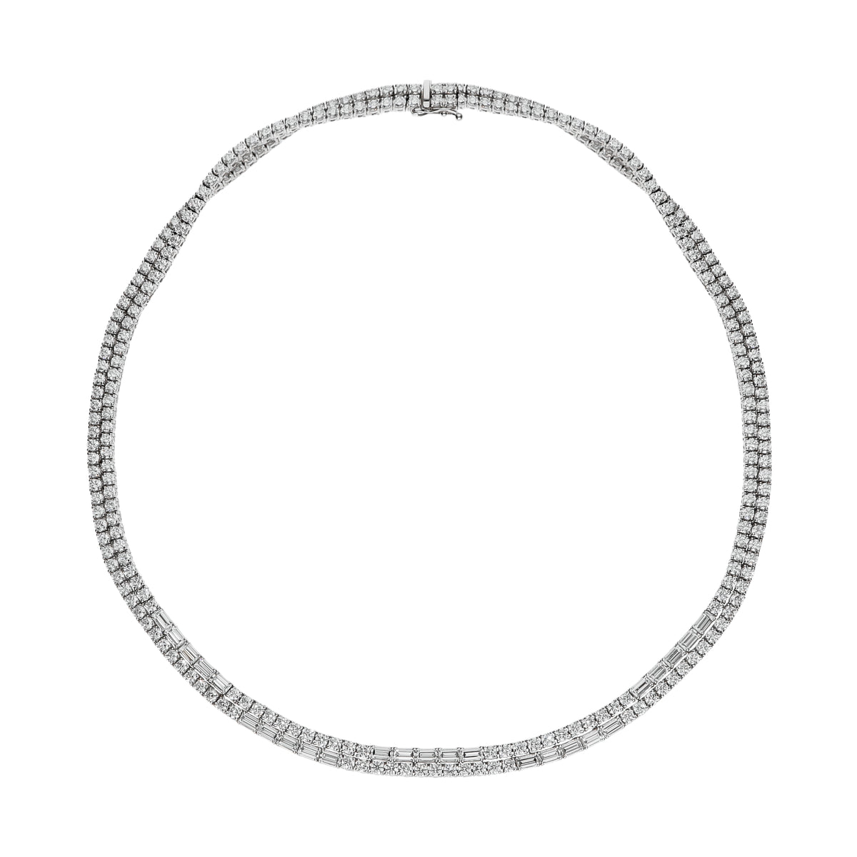 LEO PIZZO 18KW DOUBLE ROW ROUND AND BAGUETTE DIAMOND NECKLACE