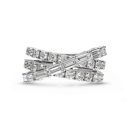 LEO PIZZO 18KW ROUND AND BAGUETTE DIAMOND CROSSOVER RING