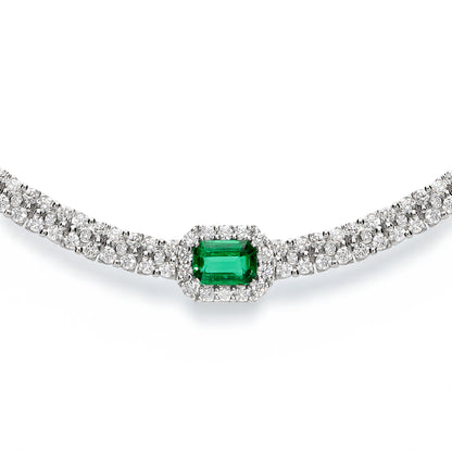 LEO PIZZO 18KW DIAMOND NECKLACE WITH EMERALD CENTER STONE