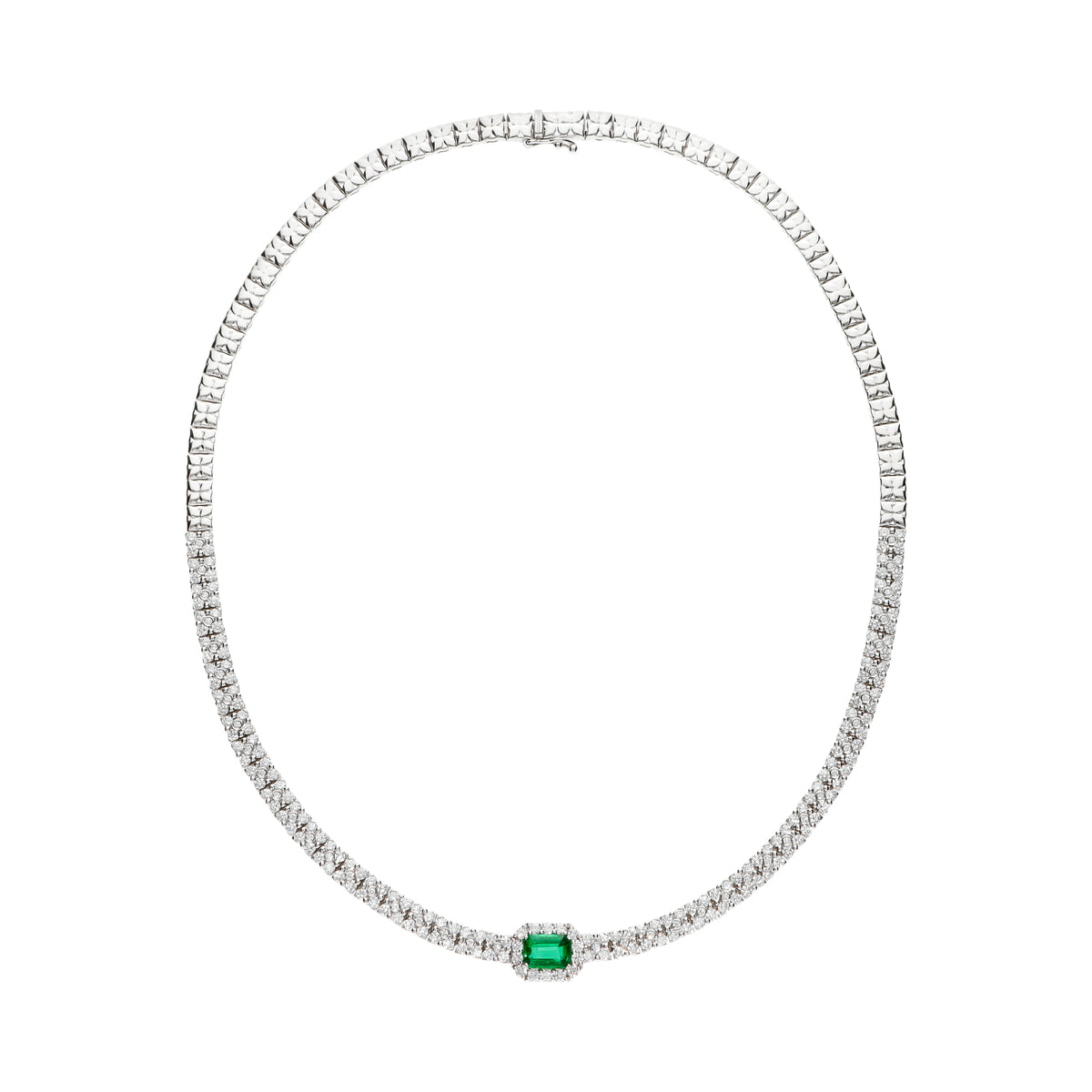 LEO PIZZO 18KW DIAMOND NECKLACE WITH EMERALD CENTER STONE