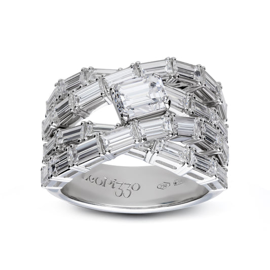 LEO PIZZO 18KW BAGUETTE CRISS CROSS DIAMOND RING