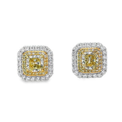 18KY WHITE AND YELLOW DIAMOND EARRINGS