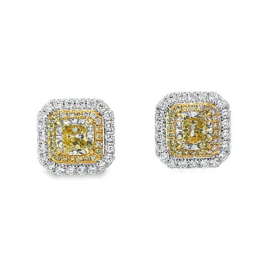 18KY WHITE AND YELLOW DIAMOND EARRINGS