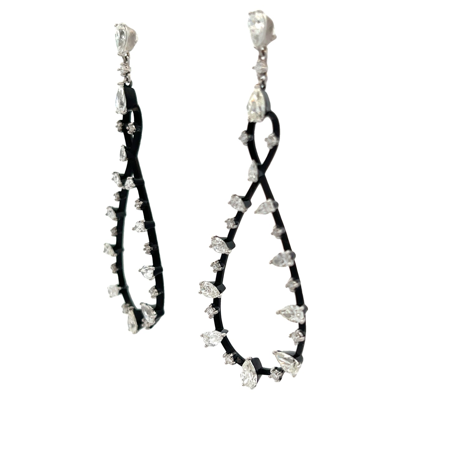 18KW & BLACK ENAMEL AND DIAMOND DROP EARRINGS