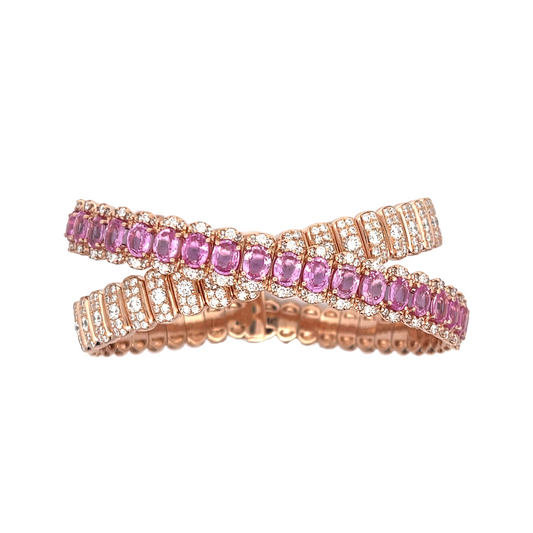 18KR DIAMOND AND PINK SAPPHIRE BANGLE