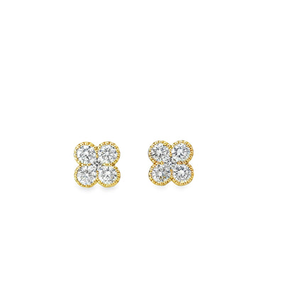 18KY DIAMOND FLOWER STUD EARRINGS